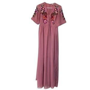 ASOS Wrap Dress With Embroidered Peacock & Flower Detail